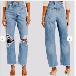 $198 Agolde 90’s Mid Rise light blue jeans 23 high rise cheeky distressed